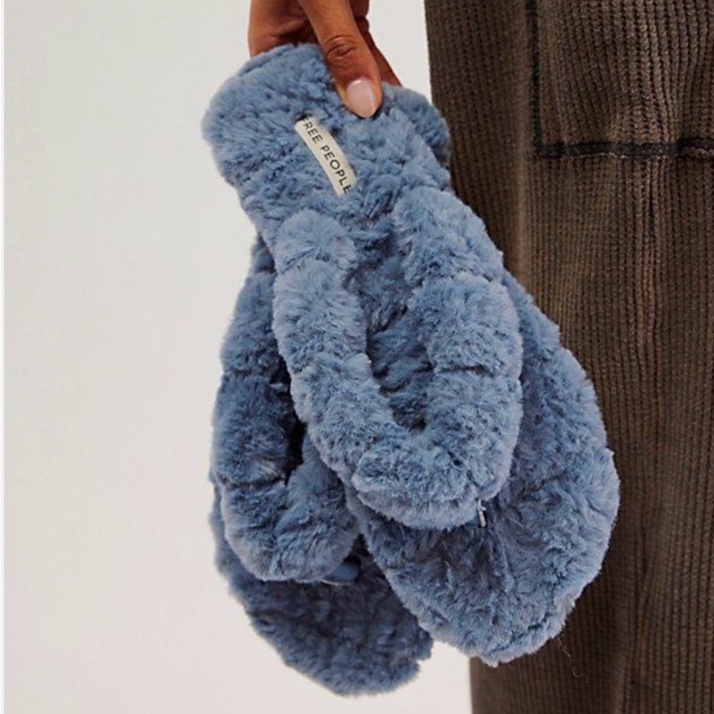 Free People Blue Plush Fuzzy Slide Slippers